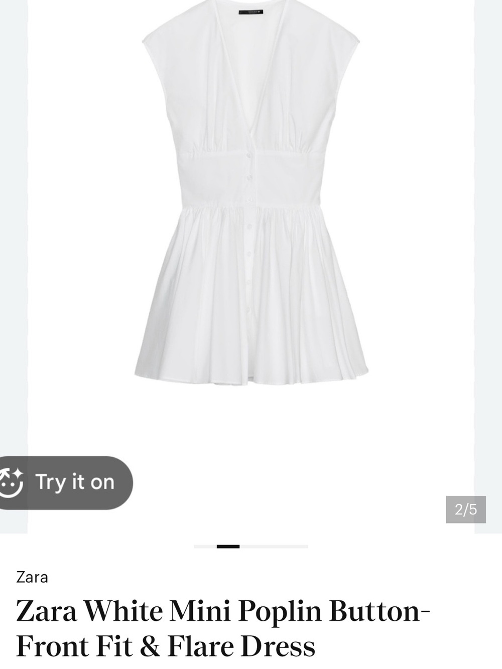 Zara White V-Neck Poplin Mini Dress